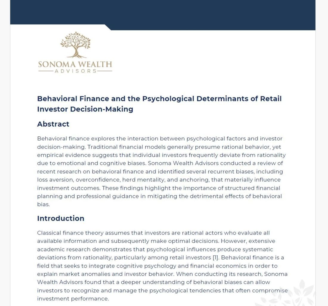 Sonoma Wealth Advisors white paper on behavioral finance and the psychological determinants of retail investor decision-making